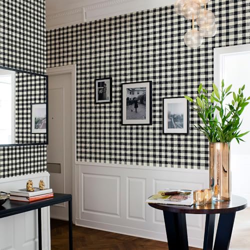 JiffDiff Modern Plaid Wallpaper Peel and Stick Mosaic Checkered Contact Paper Lattice Waterproof Self Adhesive Stick on Wallpaper 14.4 sq. ft (17.3" x 120" Black) - Image 4