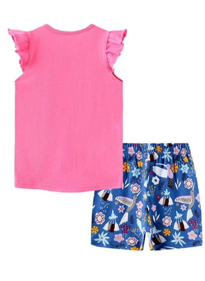 YUNIQEE Pink Crew Neck Cap Sleeve Printed Tshirt & Shorts
