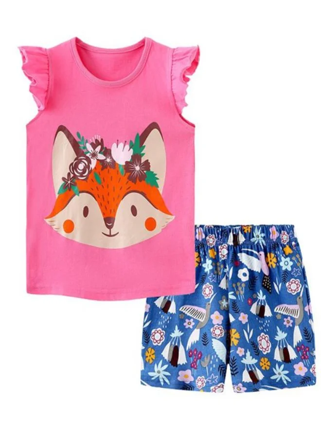 YUNIQEE Pink Crew Neck Cap Sleeve Printed Tshirt & Shorts