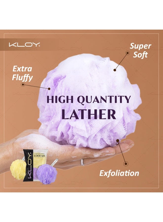KLOY Large Bath Loofah Sponge Scrubber Exfoliator for High Lather Cleansing (Purple and Yellow) - Image 3