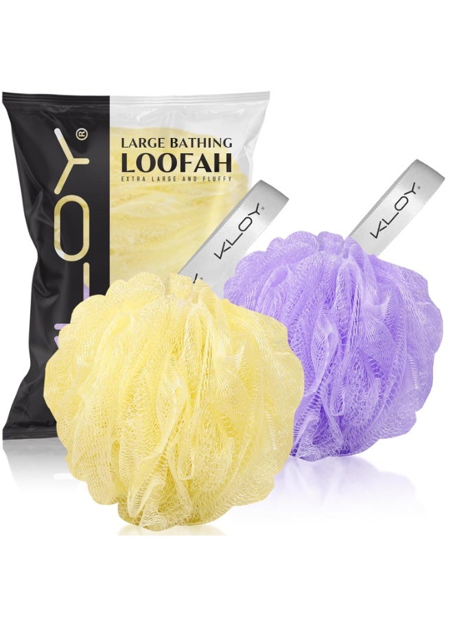 KLOY Large Bath Loofah Sponge Scrubber Exfoliator for High Lather Cleansing (Purple and Yellow) - Image 1