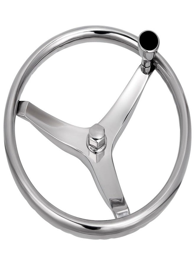 Mojiate Stainless Steel Boat Steering Wheel with Turning Knob, Destroyer Style Stainless Boat Steering Wheel with Safety Grip Knob for Seastar, Verado,Teleflex Cable Helm and More (3-Spoke Style) - Image 1