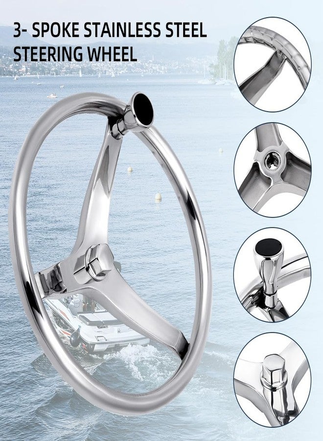 Mojiate Stainless Steel Boat Steering Wheel with Turning Knob, Destroyer Style Stainless Boat Steering Wheel with Safety Grip Knob for Seastar, Verado,Teleflex Cable Helm and More (3-Spoke Style) - Image 3