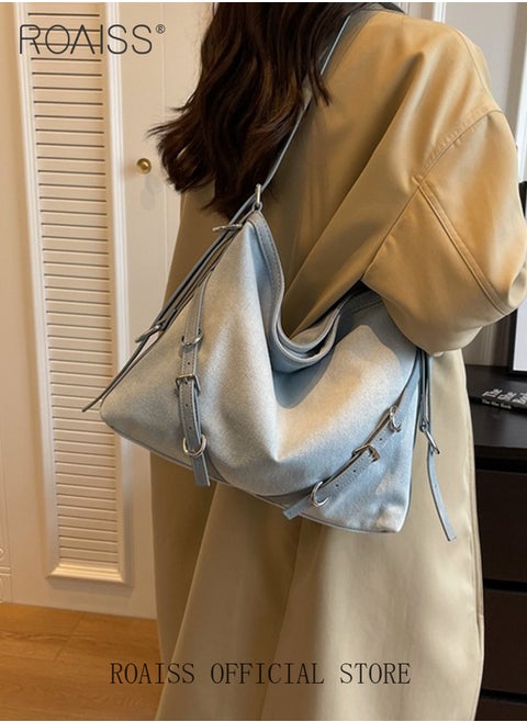 Ladies Vintage Gradient Denim Single Shoulder Crossbody Bag Commuter Casual Tote with Large Capacity Stylish Retro Bag for Everyday Use