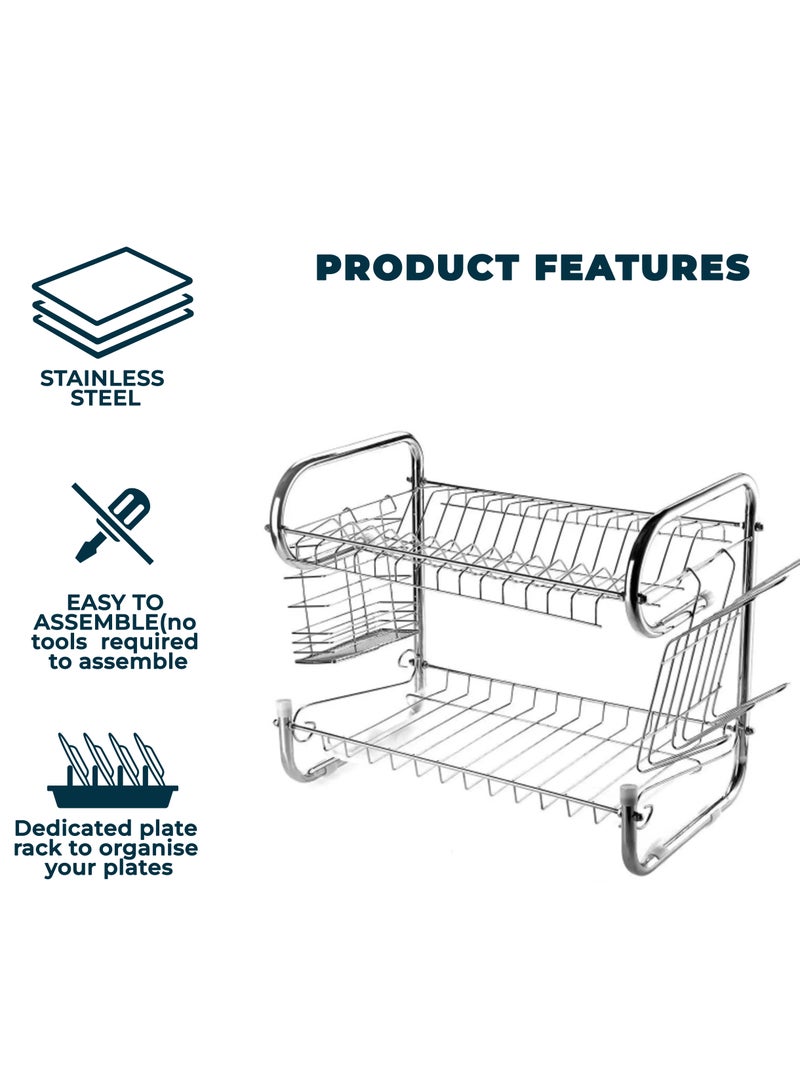 Sweet Home "9" 2 Tier Dish Drying Rack, Anti-Rust Sink Drainer Rack for Kitchen Countertop Stainless Steel Large Dish Drying Rack with Drainboard Set - Image 4
