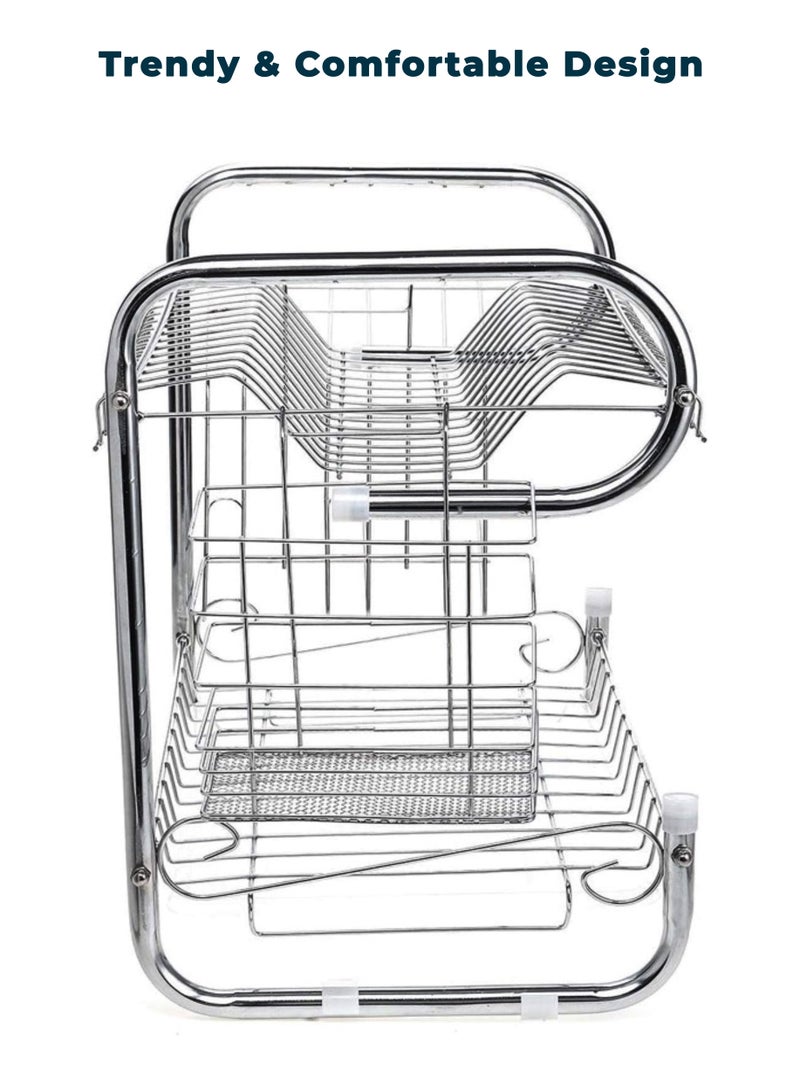 Sweet Home "9" 2 Tier Dish Drying Rack, Anti-Rust Sink Drainer Rack for Kitchen Countertop Stainless Steel Large Dish Drying Rack with Drainboard Set - Image 3