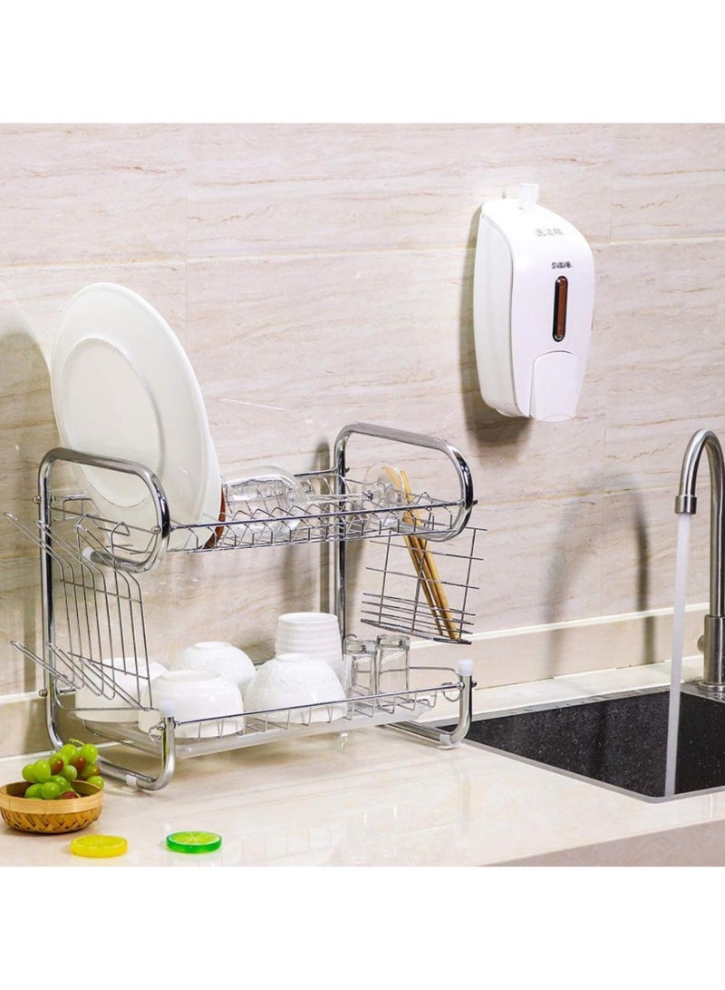 Sweet Home "9" 2 Tier Dish Drying Rack, Anti-Rust Sink Drainer Rack for Kitchen Countertop Stainless Steel Large Dish Drying Rack with Drainboard Set - Image 1