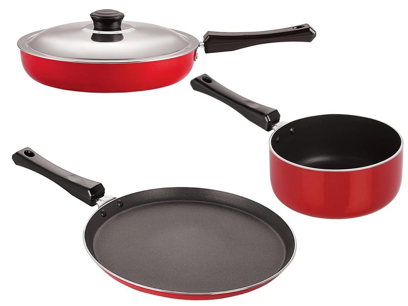 Nirlon Nirlon Non Stick Coated Heat Resistance Pfoa Free Aluminium Cookware Utencil Gift Set of 3 Pieces (2.6mm_FT11_SP(B)_FP12) 