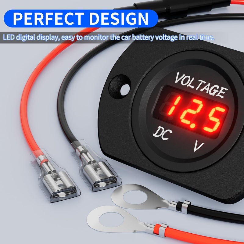 DAIERTEK Voltage Meter 12V Red Voltage Gauge Waterproof 12 Volt Gauge 24V 36V Digital Display Voltmeter for car Truck RV ATV Boat Marine - Image 3