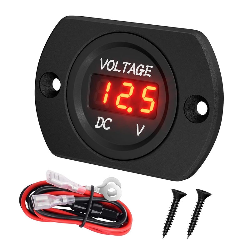 DAIERTEK Voltage Meter 12V Red Voltage Gauge Waterproof 12 Volt Gauge 24V 36V Digital Display Voltmeter for car Truck RV ATV Boat Marine - Image 1
