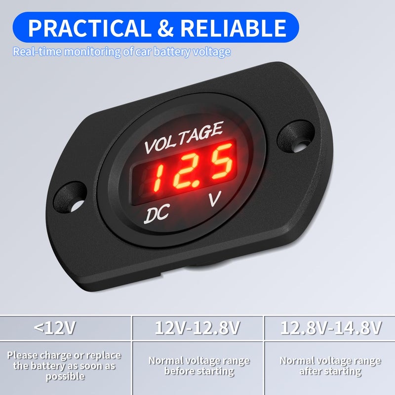 DAIERTEK Voltage Meter 12V Red Voltage Gauge Waterproof 12 Volt Gauge 24V 36V Digital Display Voltmeter for car Truck RV ATV Boat Marine - Image 5