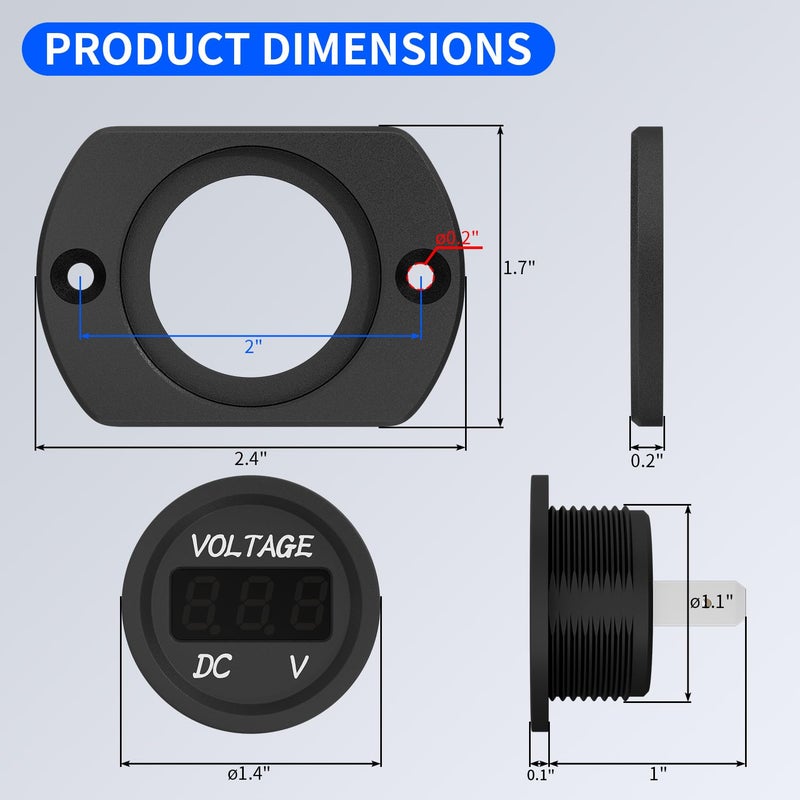 DAIERTEK Voltage Meter 12V Red Voltage Gauge Waterproof 12 Volt Gauge 24V 36V Digital Display Voltmeter for car Truck RV ATV Boat Marine - Image 2