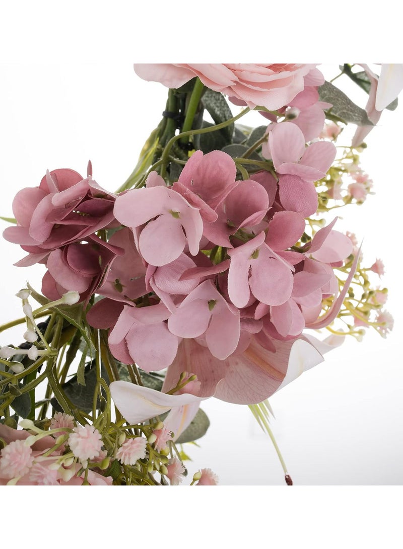 GGOOT Double Ring Metal Floral Hoop Wreath, 19inch Artificial Rose Flower and Eucalyptus Wire Round Hoop Hanging Flower Wreath for Home Wedding Outdoor Wall Window Decorations  - Image 5