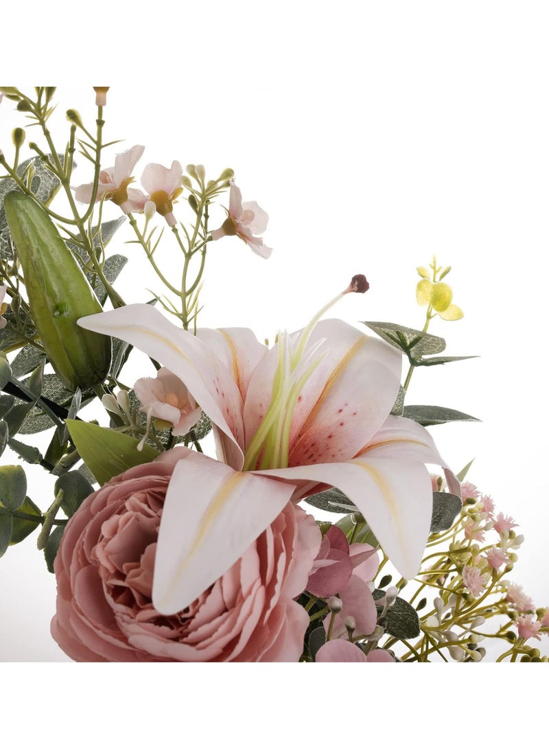 GGOOT Double Ring Metal Floral Hoop Wreath, 19inch Artificial Rose Flower and Eucalyptus Wire Round Hoop Hanging Flower Wreath for Home Wedding Outdoor Wall Window Decorations  - Image 4