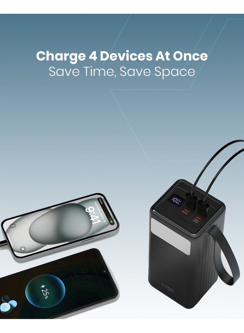 Moxedo Lite Multi-Port 50,000 mAh PD 20W Mini Power Station Fast Charging 2 USB-C / 2 USB-A Ports Portable with Built-in LED Flash Light and Lanyard - Image 3