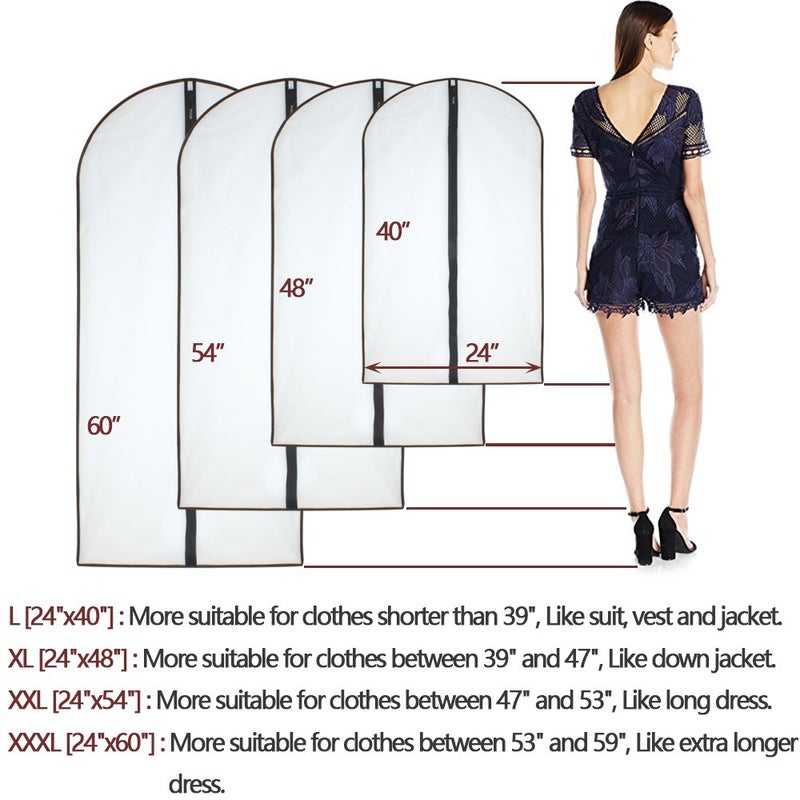 HomeClean Hanging Garment Bag (Set Of 6) Black Side Breathable Dress Bags For Hanging Clothes Cloth Cover For Closet Clear Full Zipper Bags For Coat Clothes Storage (24'' X 54''  Black) - Image 2