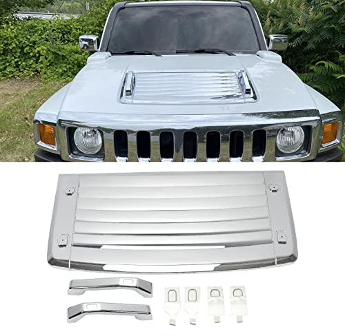 HECASA 3Pcs Silver Hood Vent Compatible with 20062010 Hummer H3 H3Ts wHandles New Chrome Hood Deck Vent Panel Handle Covers Trim Moulding