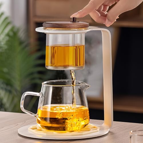 CUNHUY Lazy Kungfu Drip TeaPot, Heat Resistant Tea Set, Semi-Automatic Glass Teapot Suit for Magnetic Water Flow Wooden Glass Teapot Set - Image 1