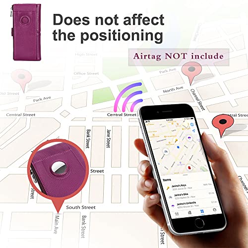 CONTACTS 18 Card Slots Turnlock Wallet for Women Leather Airtag Purse Zipper Phone Organizer Bifold Rfid Wallet with Photo Window (Purple) - Image 3