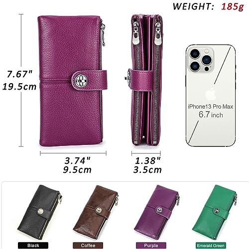 CONTACTS 18 Card Slots Turnlock Wallet for Women Leather Airtag Purse Zipper Phone Organizer Bifold Rfid Wallet with Photo Window (Purple) - Image 5