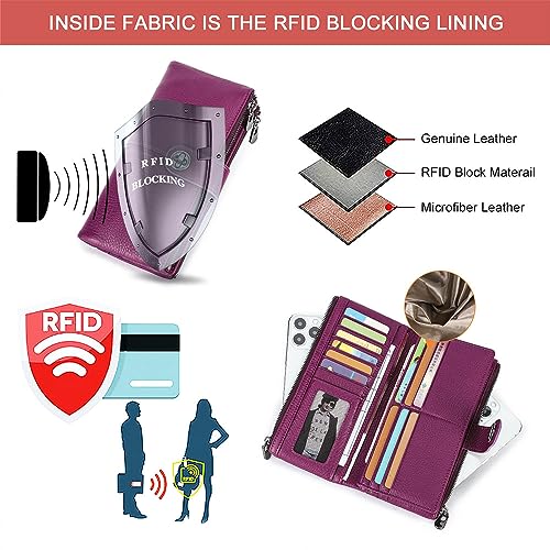 CONTACTS 18 Card Slots Turnlock Wallet for Women Leather Airtag Purse Zipper Phone Organizer Bifold Rfid Wallet with Photo Window (Purple) - Image 4