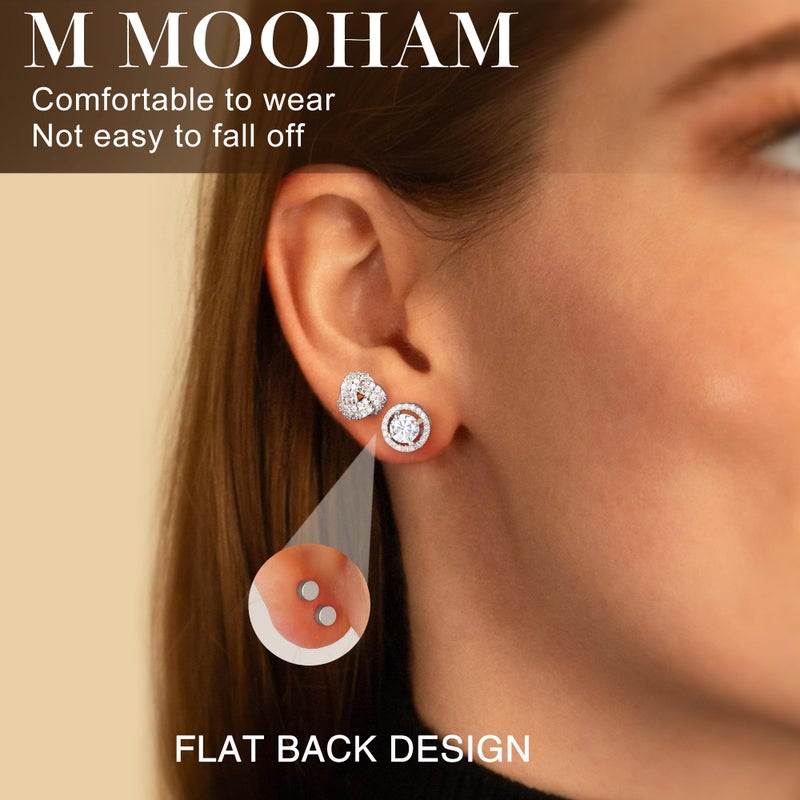 M MOOHAM Stud Earrings for Women - Hypoallergenic Silver Flat Back Studs Earrings for Sensitive Ears Dainty Cubic Zirconia Earring Stack Sets for Women Trendy Earring Jewelry Gifts - Image 2