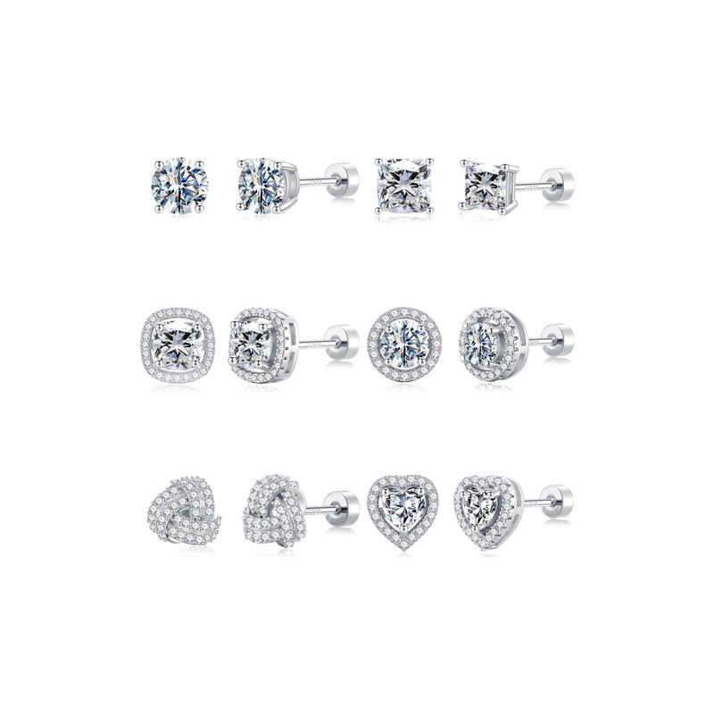M MOOHAM Stud Earrings for Women - Hypoallergenic Silver Flat Back Studs Earrings for Sensitive Ears Dainty Cubic Zirconia Earring Stack Sets for Women Trendy Earring Jewelry Gifts - Image 1