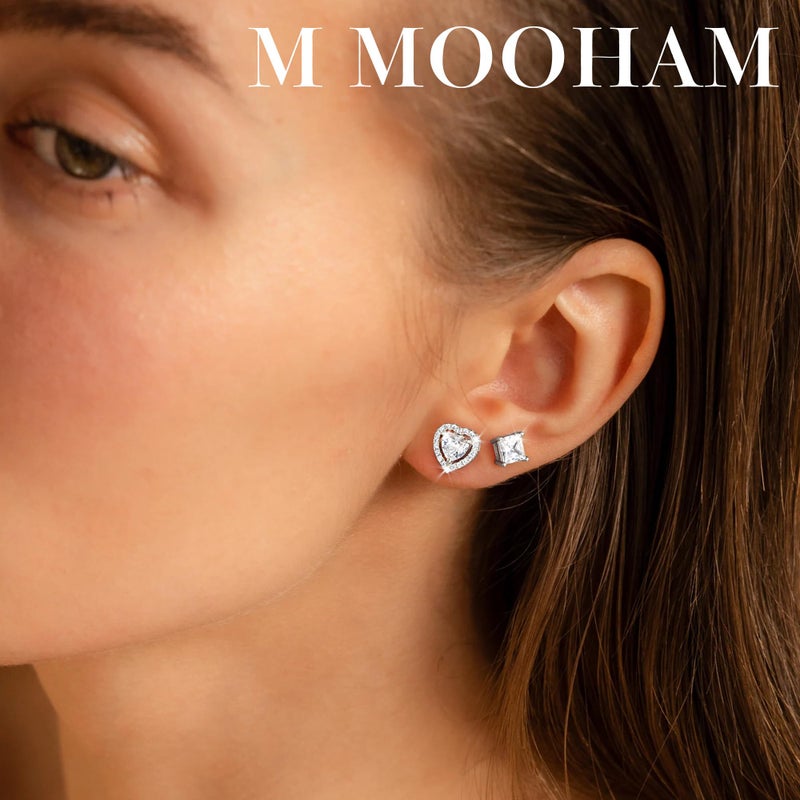M MOOHAM Stud Earrings for Women - Hypoallergenic Silver Flat Back Studs Earrings for Sensitive Ears Dainty Cubic Zirconia Earring Stack Sets for Women Trendy Earring Jewelry Gifts - Image 4