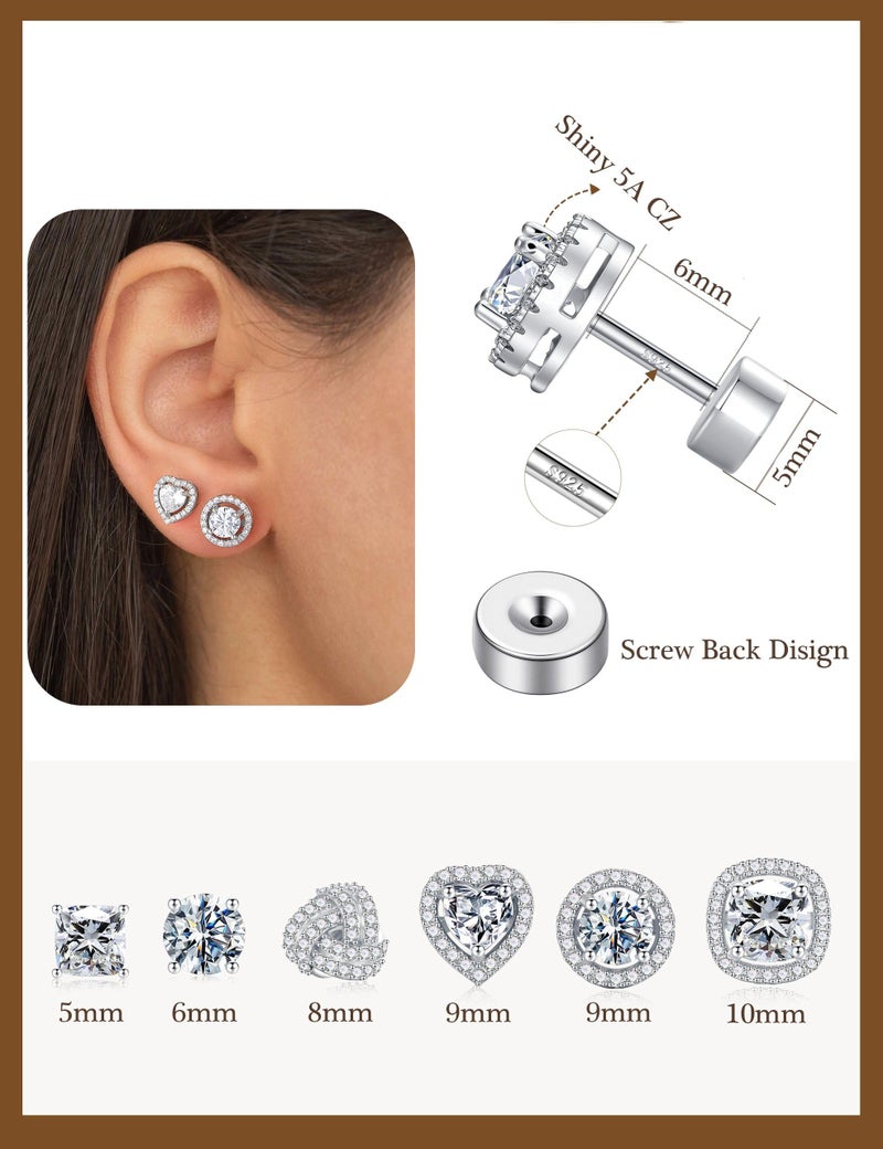 M MOOHAM Stud Earrings for Women - Hypoallergenic Silver Flat Back Studs Earrings for Sensitive Ears Dainty Cubic Zirconia Earring Stack Sets for Women Trendy Earring Jewelry Gifts - Image 5