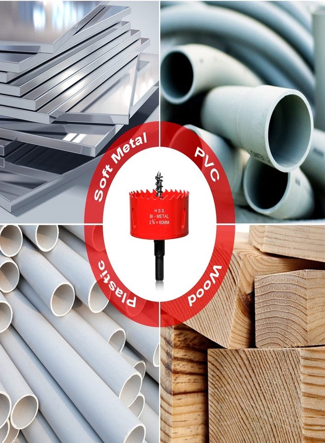 ITOOLFIRM Hole Saw 2 3/8” (60mm) for Wood and Plastic, HSS Bi-Metal Hole Cutter Core Drill Bit for Drywall, PVC Boards, Fiberglass and Vent Pipes - Image 5