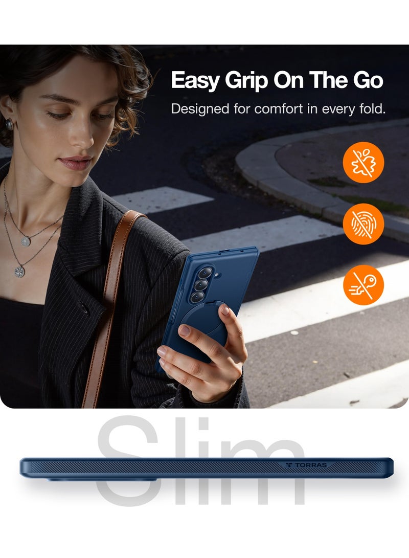 Ostand Spin Series 360 Spin Magnetic Stand for Galaxy Z Fold 7 Case, MIL-Grade Hinge Protection, Fit for Magsafe, 360 Kickstand & Ring Holder, Armor Hard Slim Case - Navy Blue - Image 2