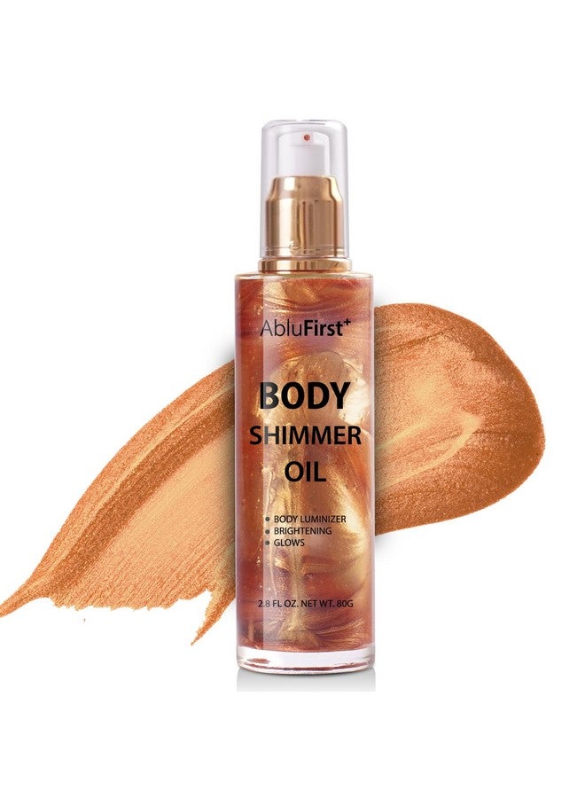 AbluFirst 4 Colors Shimmer Body Oil Face Glitter Summer Body Moisturizing Light Shimmering Glow Non Sticky Party Body Luminizer And Illuminator Smooth (2.8 Fl Oz Pack Of 1 Bronze Gold)  - Image 1