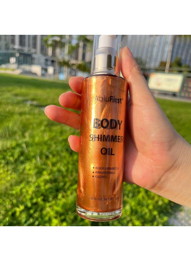 AbluFirst 4 Colors Shimmer Body Oil Face Glitter Summer Body Moisturizing Light Shimmering Glow Non Sticky Party Body Luminizer And Illuminator Smooth (2.8 Fl Oz Pack Of 1 Bronze Gold)  - Image 3