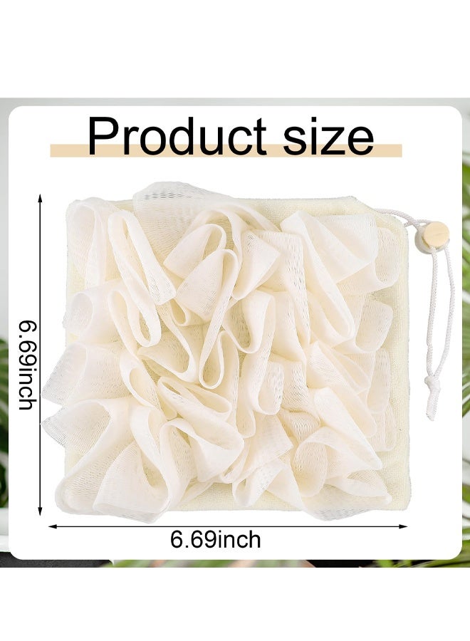 2 In 1 Drawstring Loofah Soap Bag Bath Sponge Skin Cleansing Beige - Image 2