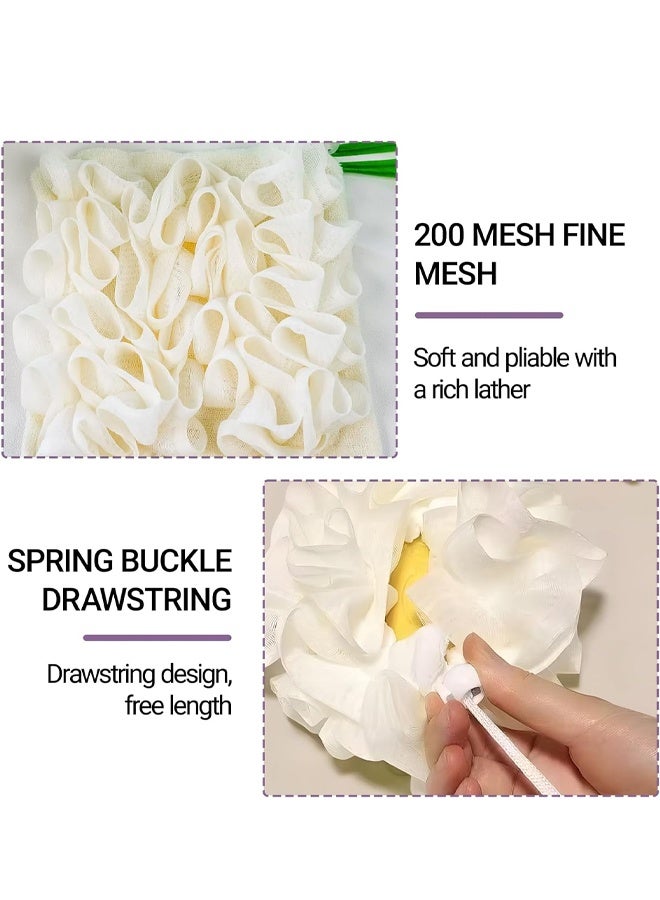 2 In 1 Drawstring Loofah Soap Bag Bath Sponge Skin Cleansing Beige - Image 3