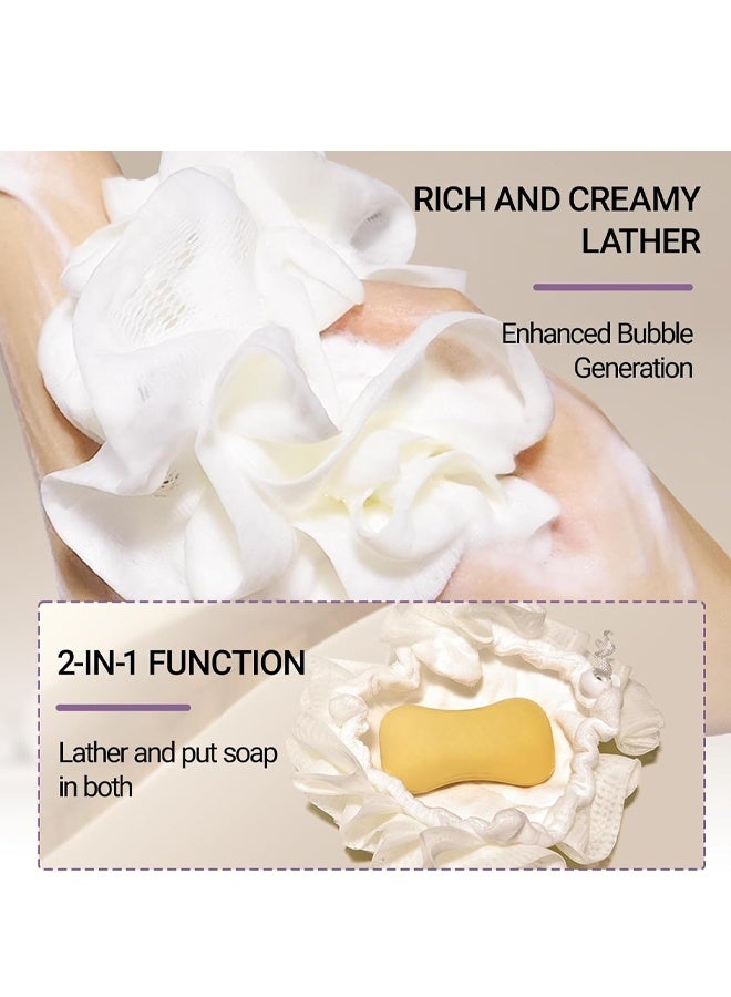2 In 1 Drawstring Loofah Soap Bag Bath Sponge Skin Cleansing Beige - Image 4