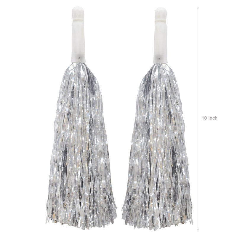 Asian Hobby Crafts Pom Poms for Cheerleading, Celebrations, Festivals, Sport Events, Party décor, Room décor etc. Color : Silver : Pack of 2 Size :10" Inches - Image 2