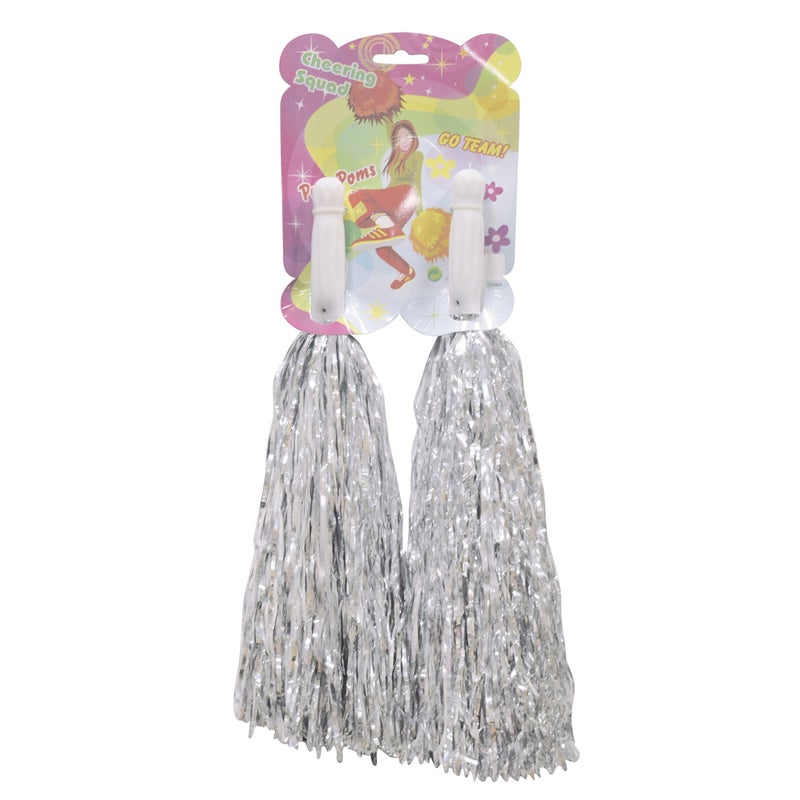 Asian Hobby Crafts Pom Poms for Cheerleading, Celebrations, Festivals, Sport Events, Party décor, Room décor etc. Color : Silver : Pack of 2 Size :10" Inches - Image 3