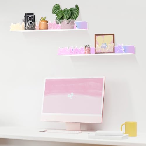 alldomess Floating Shelves for Wall,4 Pack 15.7’’x 3.5’’Adhesive Acrylic Shelves Organizer for Book Toy Photo Makeup,Wall-Mounted Kids Storage for Bathroom,Bedroom,Nursery,Iridescent Star and Moon - Image 4