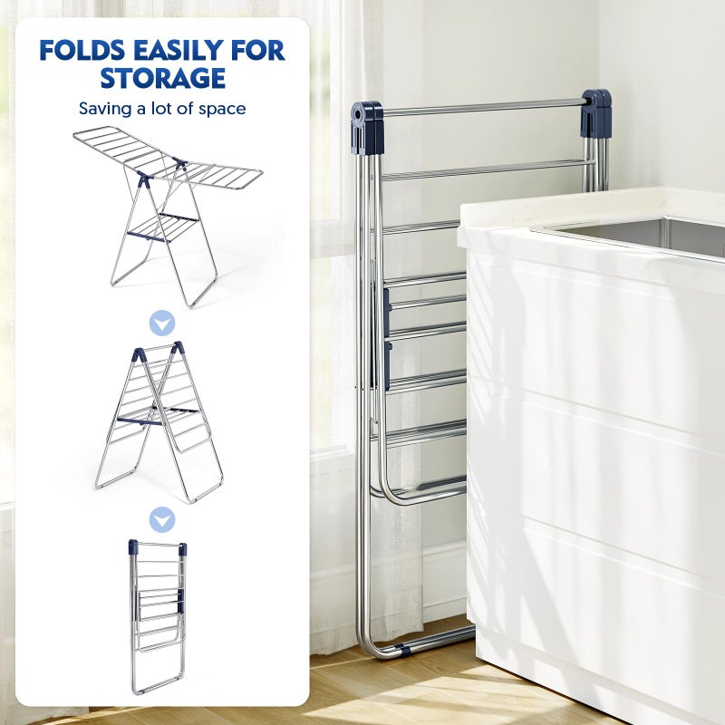 APEXCHASER Clothes Drying Rack, Stainless Steel Drying Rack Clothing with Height-Adjustable, Foldable Gullwings Laundry Drying Rack, Indoor Outdoor Use, No Assembly - Image 3