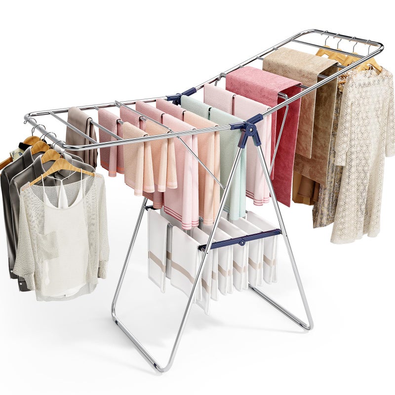 APEXCHASER Clothes Drying Rack, Stainless Steel Drying Rack Clothing with Height-Adjustable, Foldable Gullwings Laundry Drying Rack, Indoor Outdoor Use, No Assembly - Image 1