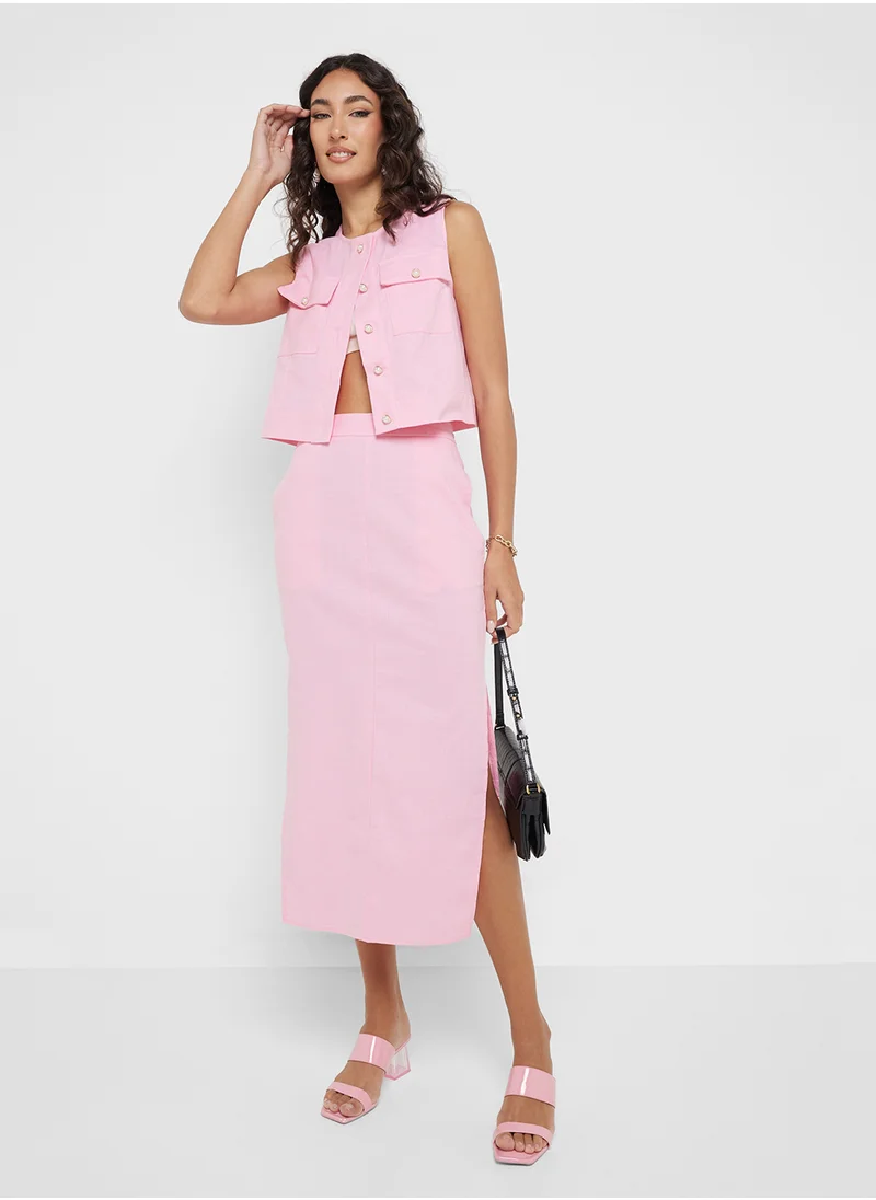 جينجر Button Up Vest & Maxi Skirt Co-Ord Set