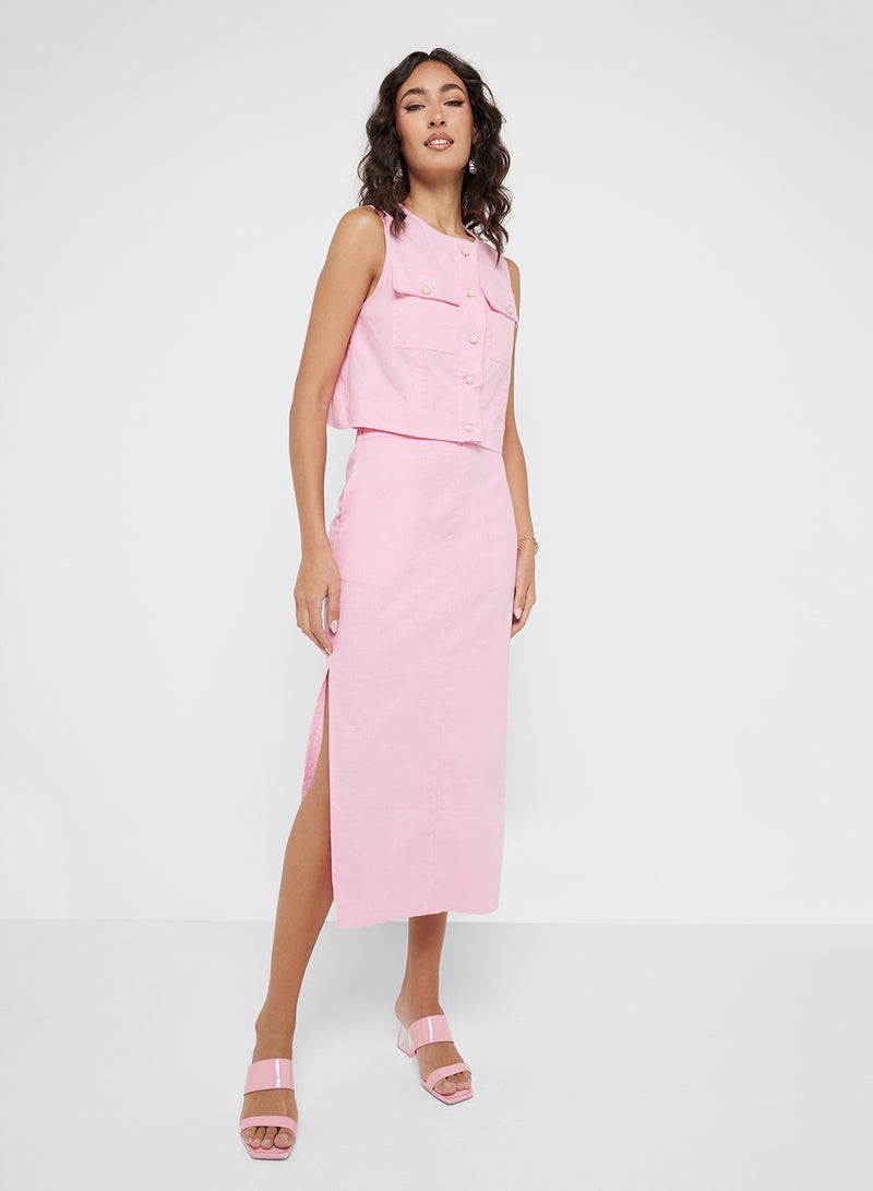 Ginger Button Up Vest & Maxi Skirt Co-Ord Set - Image 5