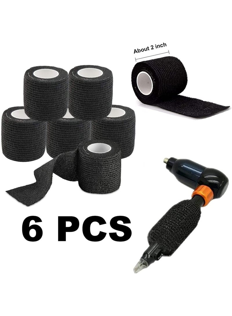 Meetion Self-adhesive Bandage - 6pcs Grips Wrap Disposable Self Adhering Elastic Non-Woven for Handle Grip Tube Postoperative Wound Sports Protection (Black) - Image 2