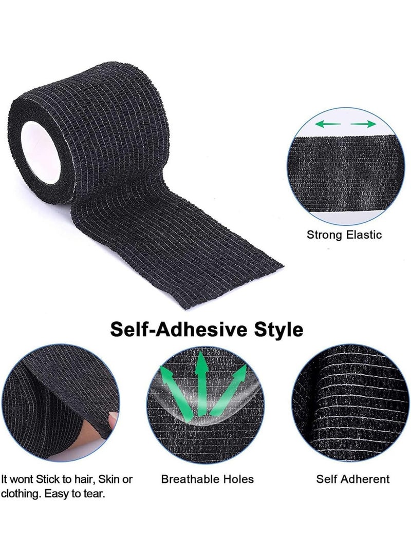 Meetion Self-adhesive Bandage - 6pcs Grips Wrap Disposable Self Adhering Elastic Non-Woven for Handle Grip Tube Postoperative Wound Sports Protection (Black) - Image 3
