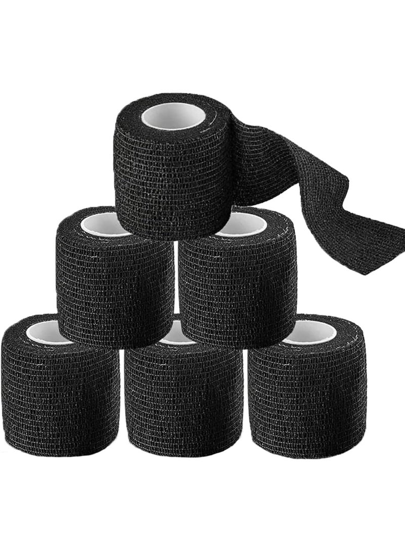 Meetion Self-adhesive Bandage - 6pcs Grips Wrap Disposable Self Adhering Elastic Non-Woven for Handle Grip Tube Postoperative Wound Sports Protection (Black) - Image 1