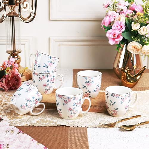 Vigneto Floral Victorian Green Coffee Mug Set | Set of 6 Mugs, 200 ML | Finest Premium Porcelain | for Coffee/Tea | Scratch Resistant | Lead Free | Perfect for Gifting - Image 1