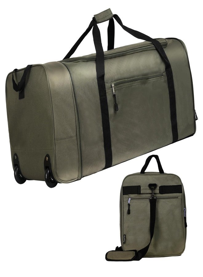 Finnhomy Expandable Rolling Duffel Bag with 2 Wheels Foldable Duffel Bag for Travel Carry on Duffel Bag with Wheels, GREEN, 32.68 x 13.39 x 14.17 inches, Foldable Luggage With Wheels - Image 1