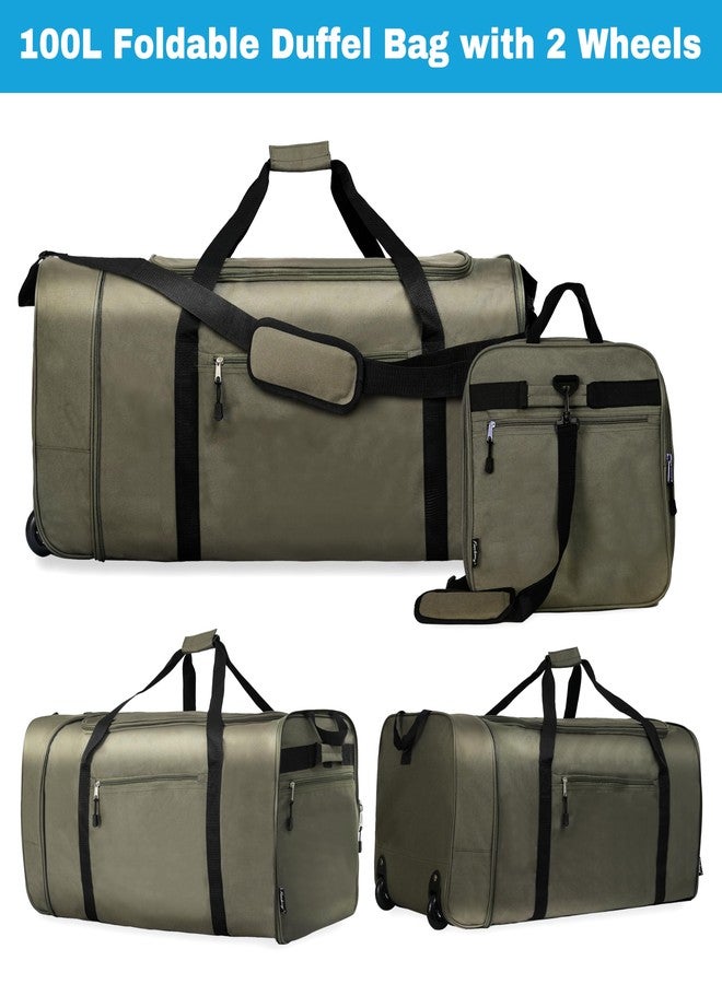Finnhomy Expandable Rolling Duffel Bag with 2 Wheels Foldable Duffel Bag for Travel Carry on Duffel Bag with Wheels, GREEN, 32.68 x 13.39 x 14.17 inches, Foldable Luggage With Wheels - Image 3