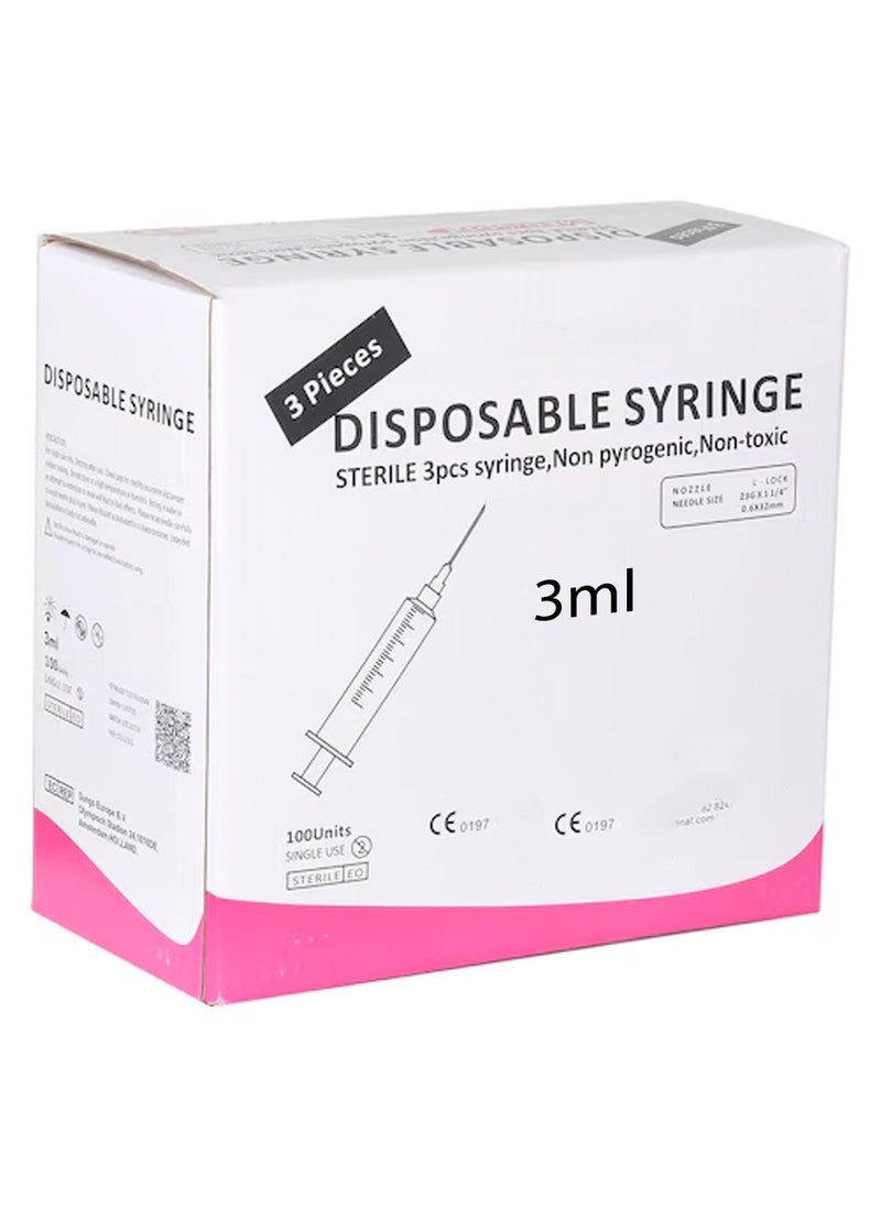 King Mariot Disposable Syringe 3ml With 23g x 1 1/4" Needle Leur Lock (0.6x32mm) | Non pyrogenic + Non Toxic  - Image 2